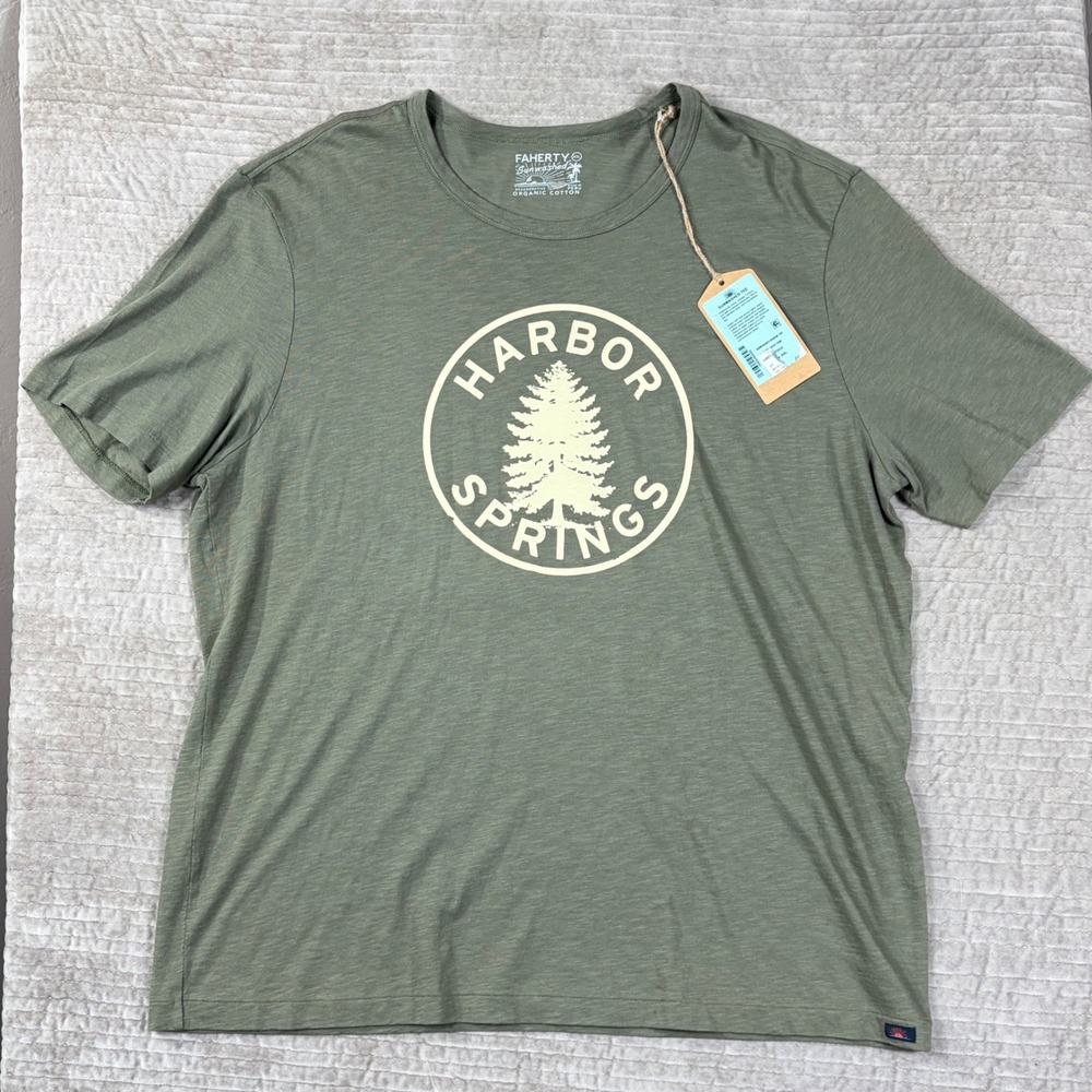 Faherty Sunwashed Tee Harbor Springs Organic Cotton Green XXL New